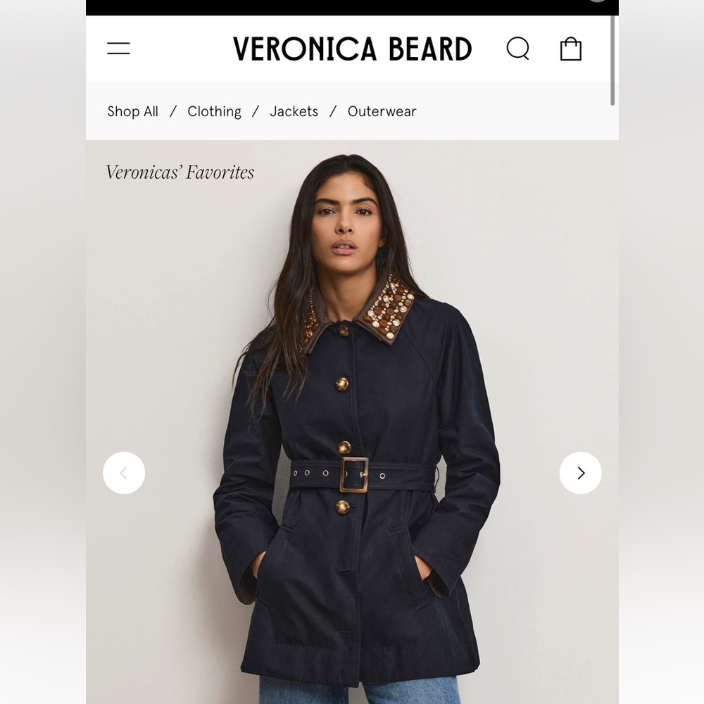 Embellished Collar Navy Trench Coat - Women's Jacket